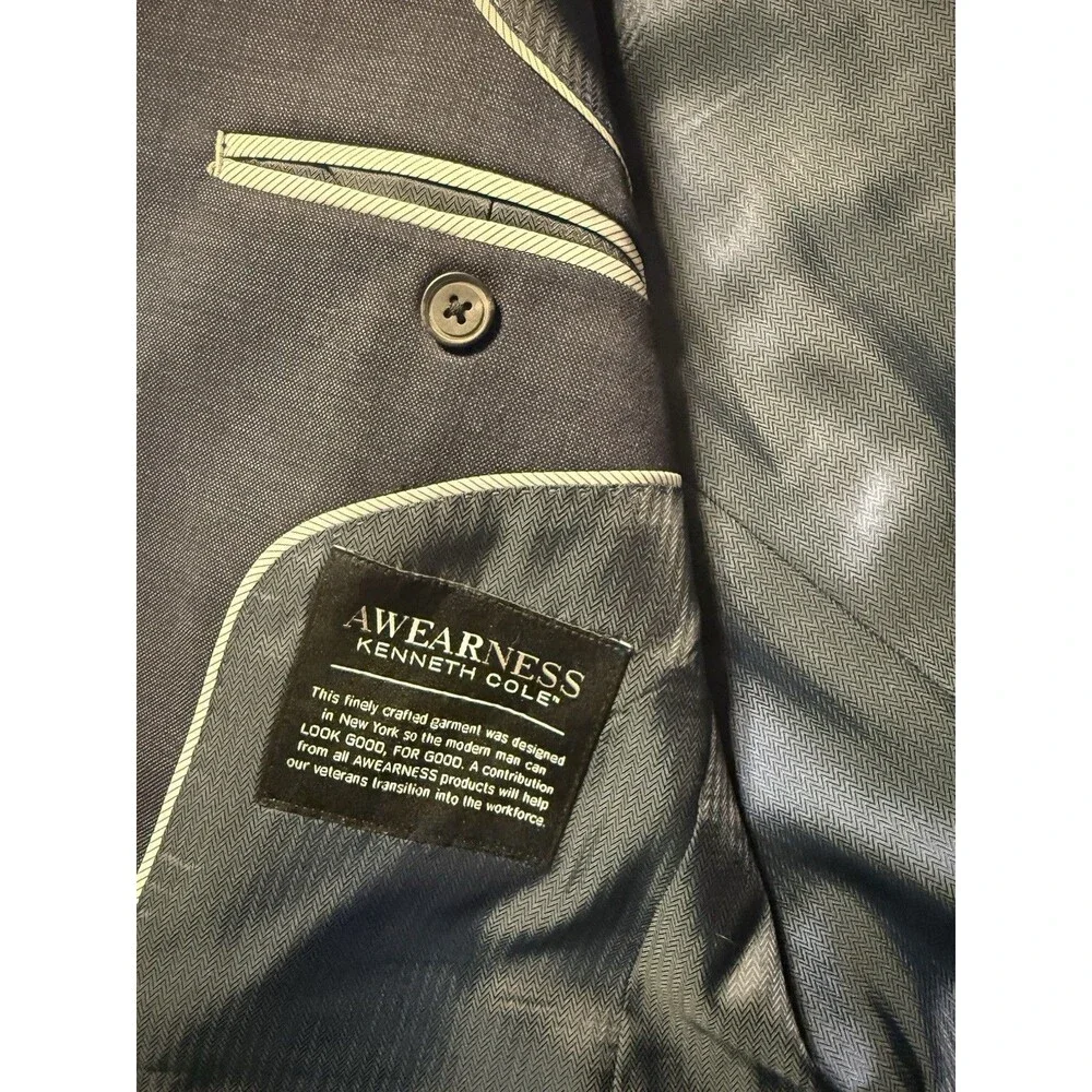 Awearness Kenneth Cole Men's Blue Wool Stretch Suit Jacket 40 Short 2-Button